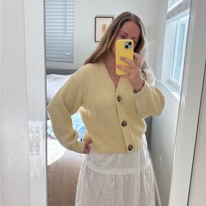 H&M Butter Yellow Button-Up Shaker Stitch Cotton Cardigan